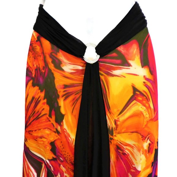 Hailey Logan Adrianna Papell Halter Dress Maxi Neon Floral Sash Backless - Picture 4 of 11